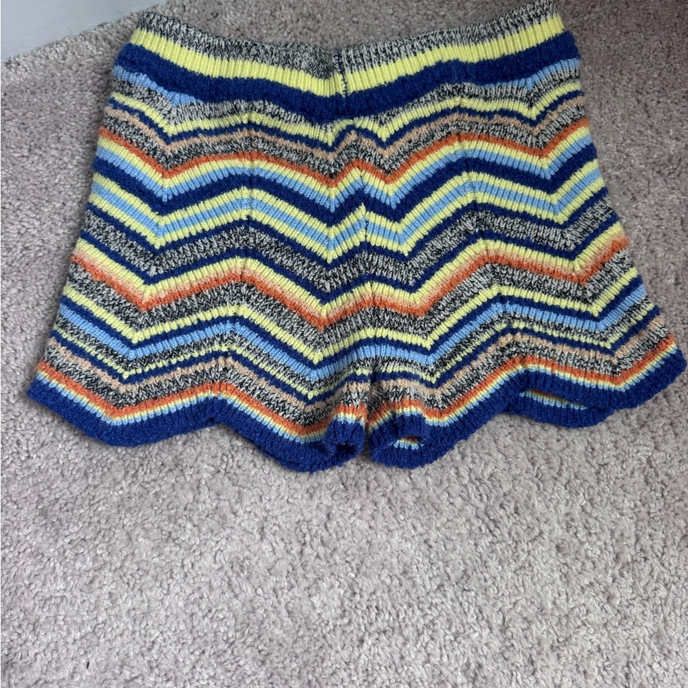 Striped Chevron Knit Women’s Shorts - Blue, Yellow, Orange